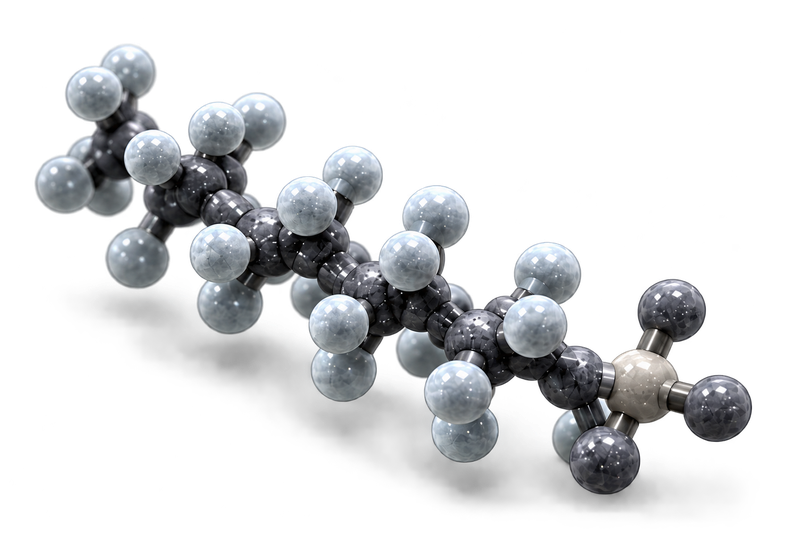 Conceptual illustration of a fluorinated molecular structure.